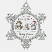 雪だるま三種初めてのクリスマス スノーフレークピューターオーナメント (正面)