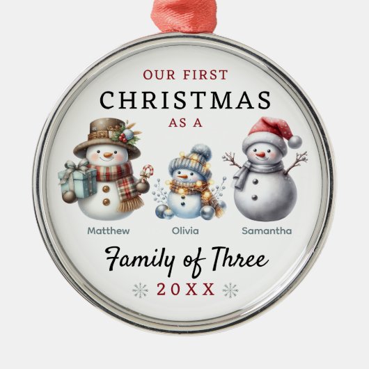 雪だるま三種初めてのクリスマス メタルオーナメント (正面)