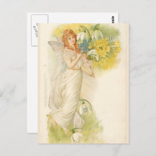 雪だるま付きの白い妖精 ポストカード (正面/裏面)