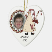 雪だるま付きキャンディーケーン写真オーナメント セラミックオーナメント (左)