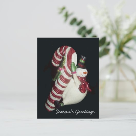 雪だるま付きキャンディーケーン葉書 シーズンポストカード (スタンド正面)