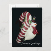 雪だるま付きキャンディーケーン葉書 シーズンポストカード (正面/裏面)