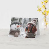 雪だるま付きクリスマスアイリッシュセッター犬 カード (黄色い花)