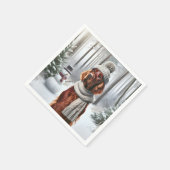 雪だるま付きクリスマスアイリッシュセッター スタンダードカクテルナプキン (角)