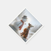 雪だるま付きクリスマスアイリッシュセッター スタンダードカクテルナプキン (角)