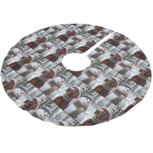 雪だるま付きクリスマスアイリッシュセッター ブラッシュドポリエステルツリースカート (アングル)