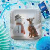 雪だるま付きクリスマスアイリッシュセッター ペーパープレート (パーティー)