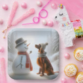 雪だるま付きクリスマスアイリッシュセッター ペーパープレート (パーティー)