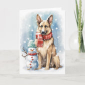 雪だるま付きクリスマスハットのドイツの羊飼い カード (正面)