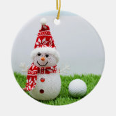 雪だるま付きゴルフボールはゴルファーのクリスマス セラミックオーナメント (正面)