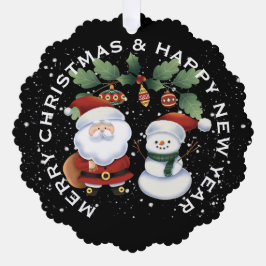 雪だるま付きサンタクパーソナライズされたラス オーナメントカード