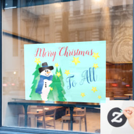 雪だるま付きティール（緑がかった色）ブルー ウィンドウサイン