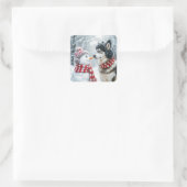 雪だるま付きハスキー犬 スクエアシール (バッグ)