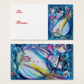 雪だるま付きフクロウ，ギフトラベル (正面&裏面)