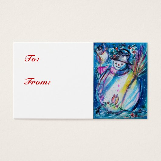 雪だるま付きフクロウ，ギフトラベル (正面)