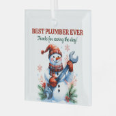 雪だるま付きレ最高のンチplumber ever christmas ガラスオーナメント (正面左)