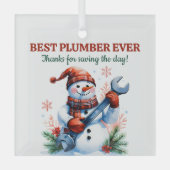 雪だるま付きレ最高のンチplumber ever christmas ガラスオーナメント (正面)