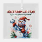 雪だるま付きレ最高のンチplumber ever christmas ガラスオーナメント (裏面)