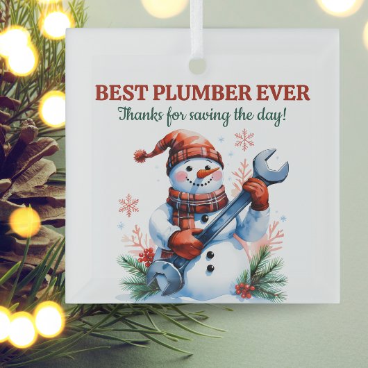 雪だるま付きレ最高のンチplumber ever christmas ガラスオーナメント