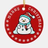 雪だるま付き名前をカスタムする | かわいい赤 セラミックオーナメント (正面)