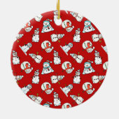 雪だるま付き名前をカスタムする | かわいい赤 セラミックオーナメント (裏面)