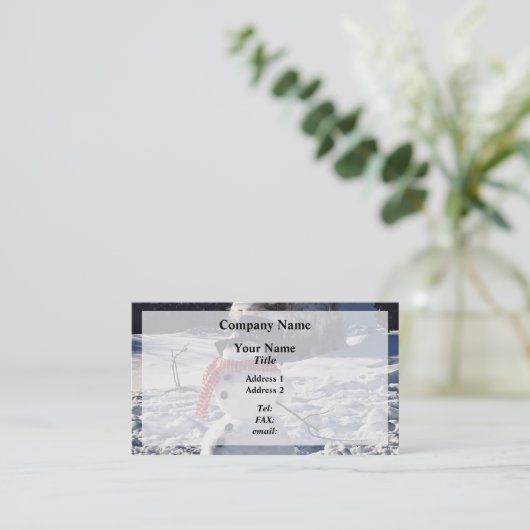 雪だるま付き帽子とスカーフ 名刺 (スタンド正面)