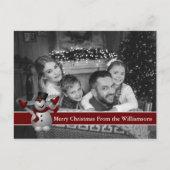 雪だるま付き自動ブラックとホワイトのクリスマスフォト ポストカード (正面)