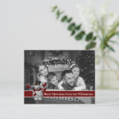 雪だるま付き自動ブラックとホワイトのクリスマスフォト ポストカード (スタンド正面)