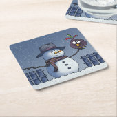 雪だるま付き スクエアペーパーコースター (アングル)
