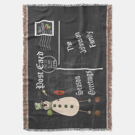 雪だるま付きDIY黒板はがき素朴 スローブランケット (正面縦)
