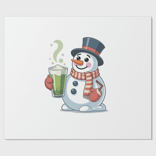 雪だるま保持抹茶ドリンククリスマス愛好家 ラッピングペーパー (フラット)