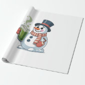 雪だるま保持抹茶ドリンククリスマス愛好家 ラッピングペーパー (アンロールド)
