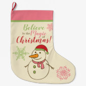 雪だるま信じ魔法 ラージクリスマスストッキング (正面)