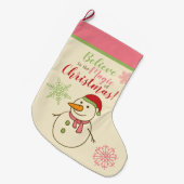 雪だるま信じ魔法 ラージクリスマスストッキング (正面 (吊り時))