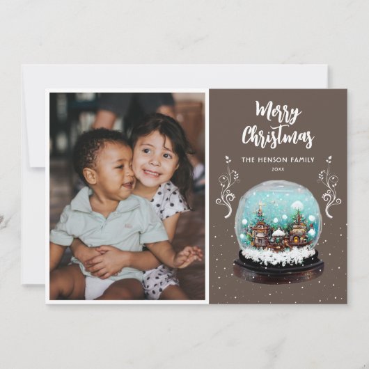 雪だるま冬の村の写真メリークリスマス シーズンカード (正面)