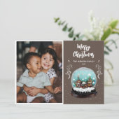 雪だるま冬の村の写真メリークリスマス シーズンカード (スタンド正面)