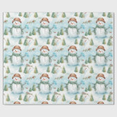 雪だるま冬の果実の緑のクリスマスモダン ラッピングペーパー (フラット)