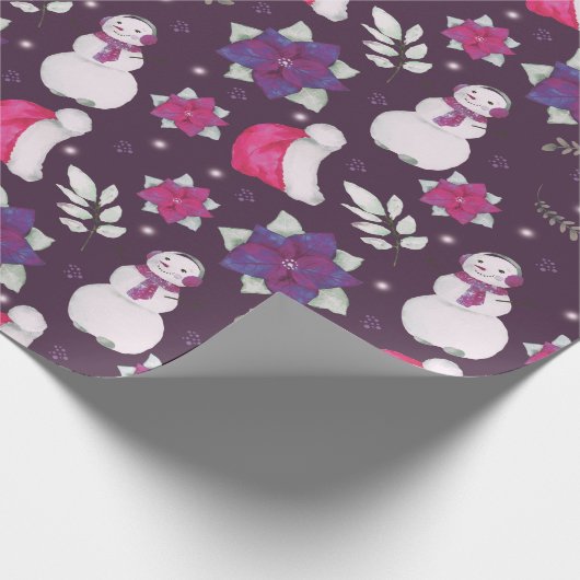 雪だるま冬の緑の紫のクリモダンスマス ラッピングペーパー (角)