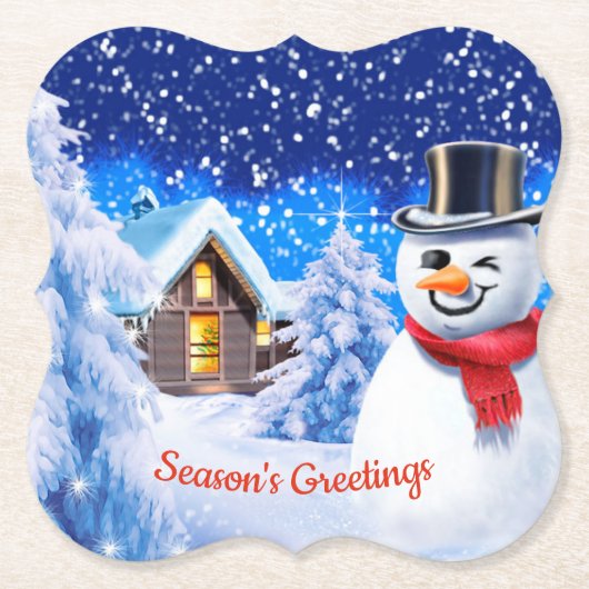雪だるま冬ワンダーランドクリスマス ペーパーコースター (正面)