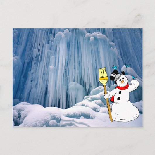 雪だるま凍ってい、ウォーターフォール ポストカード (正面)