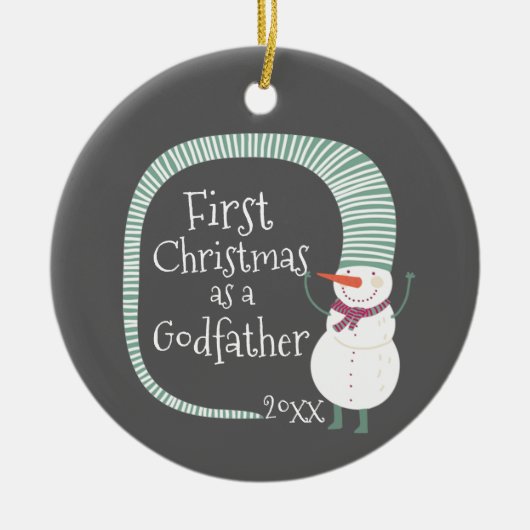 雪だるま初めてのクリスマスズゴッドファーザーパーソナライズされた セラミックオーナメント (正面)