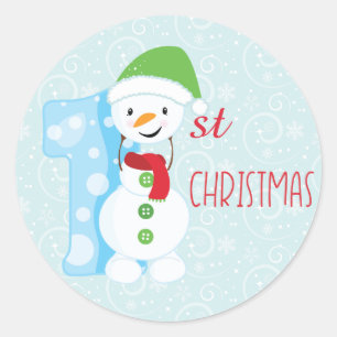 雪だるま初めてのクリスマス ラウンドシール