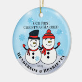 雪だるま初めてのクリスマス 結婚した セラミックオーナメント (左)