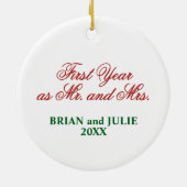 雪だるま初年度結婚したの3D効果実際の3Dではない セラミックオーナメント (裏面)