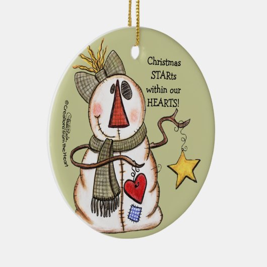 雪だるま初期のとハートと星 セラミックオーナメント (右)