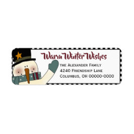 雪だるま初期の差出人住所ラベル – 休日 ラベル