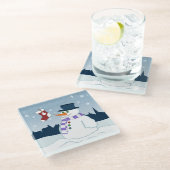 雪だるま及びストッキングのクリスマス ガラスコースター (アングル)