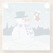 雪だるま及びストッキングのクリスマス ガラスコースター (裏面)
