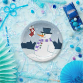 雪だるま及びストッキングのクリスマス ペーパープレート (パーティー)