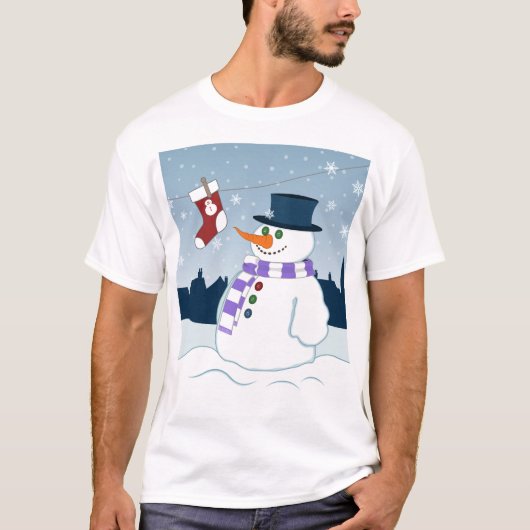 雪だるま及びストッキングのクリスマス Tシャツ (正面)